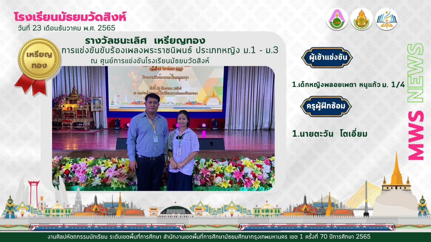 รางวัลชนะเลิศ เหรียญทอง การแข่…