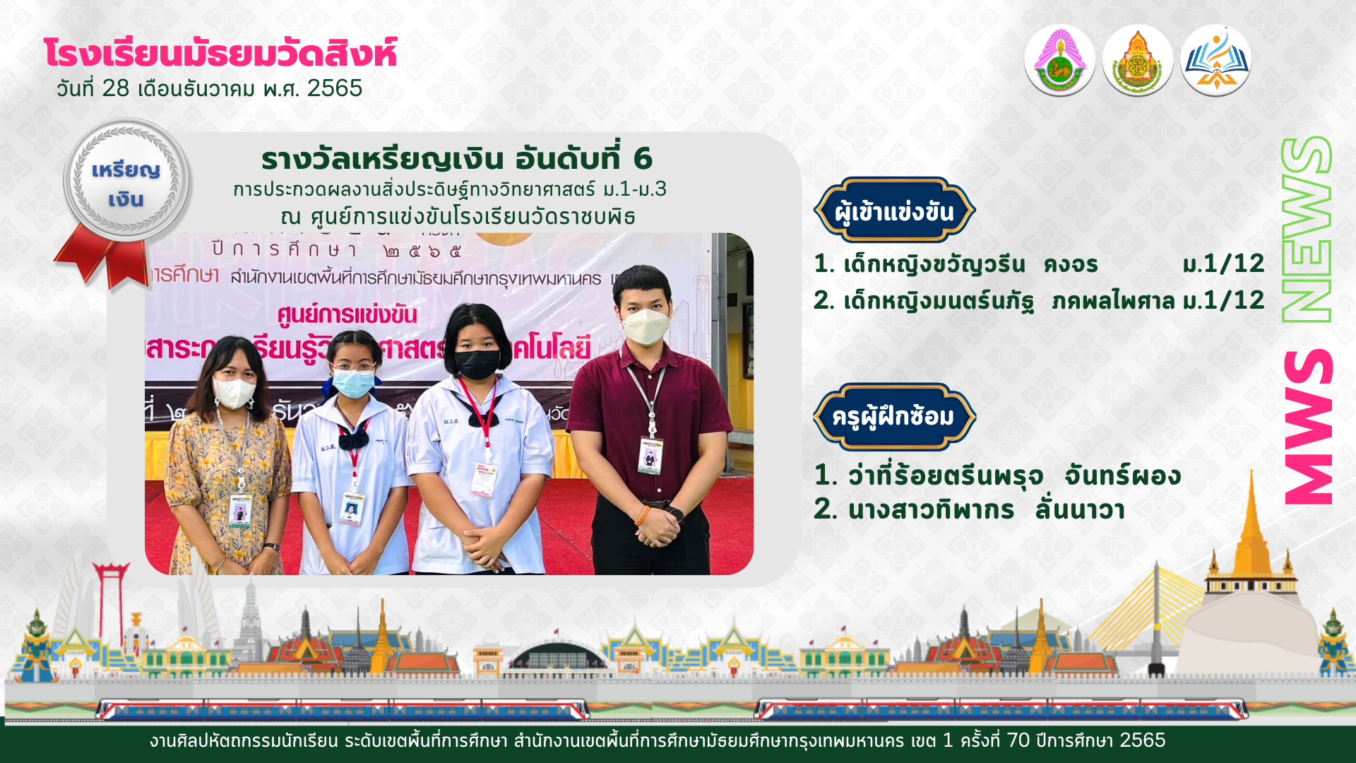 รางวัลเหรียญเงิน อันดับที่ 6 ก…